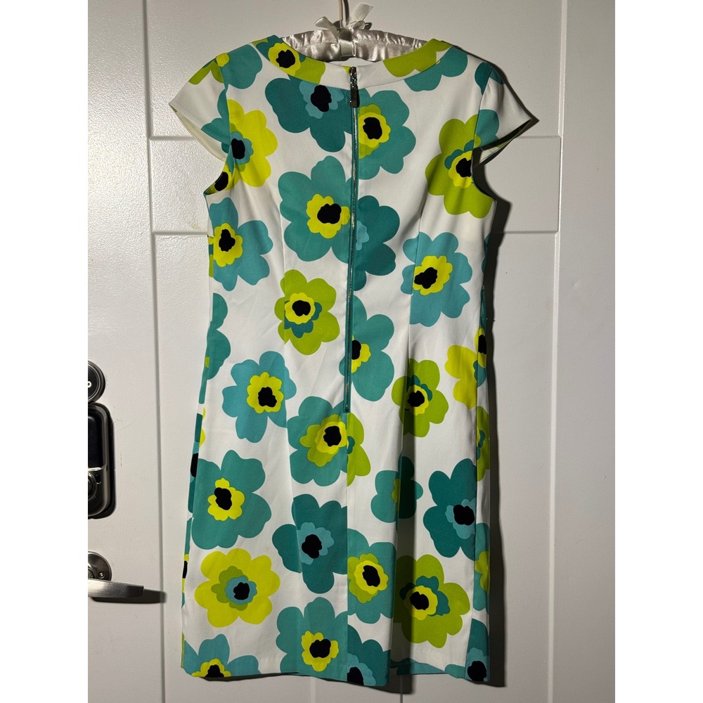 AGB Dress Womens Size 6 Floral Sheath Cap Sleeve Exposed Zipper Teal Lime White - Picture 2 of 13